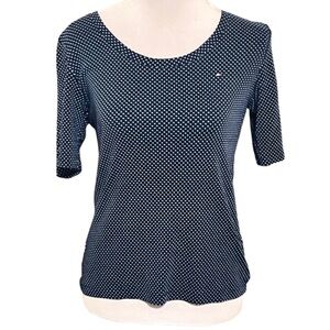 Tommy Hilfiger Navy Blue/White Polka Dot Top Size M Y2K Casual 3/4 Sleeve